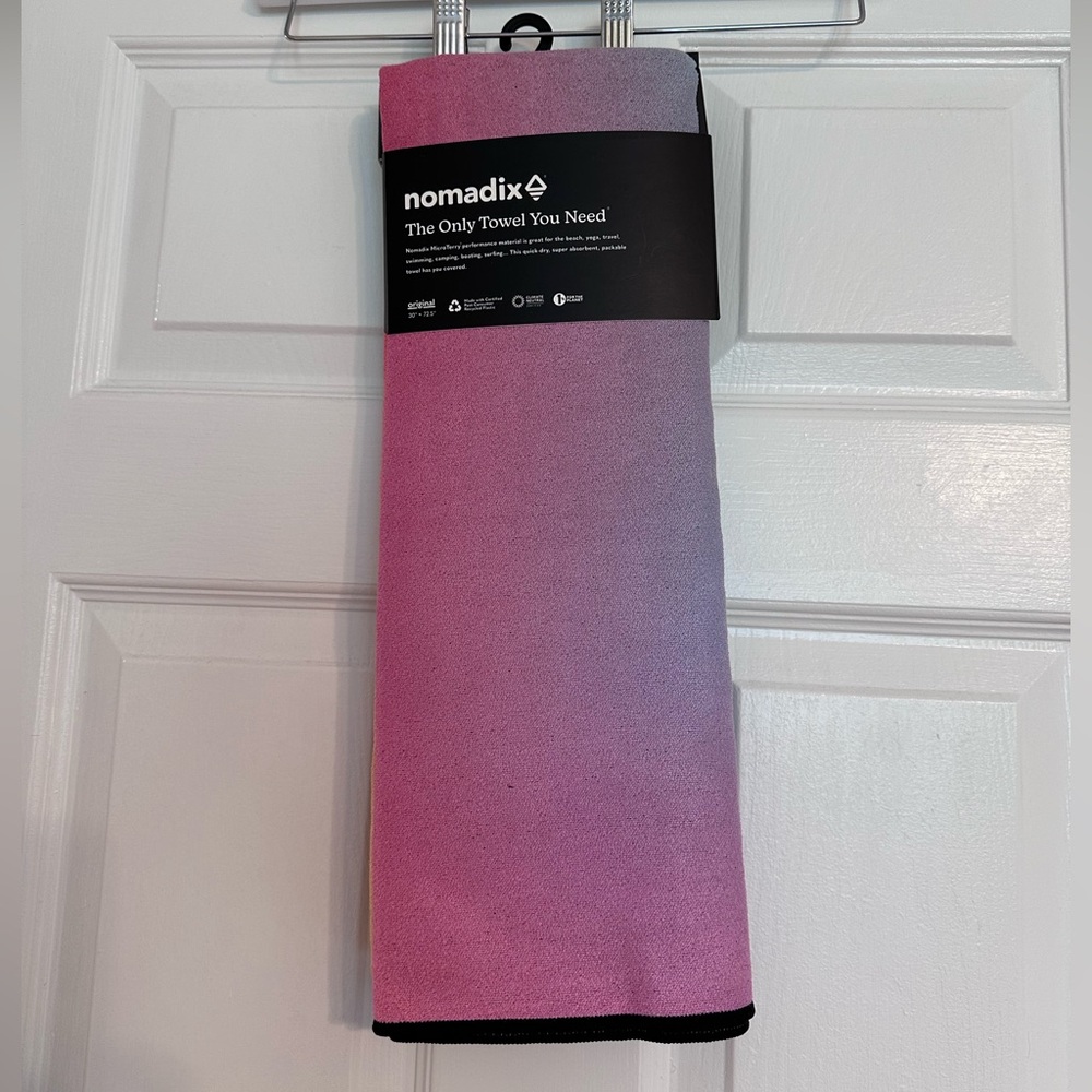Nomadix yoga mat towel 30” x 72.5” pink/yellow/blue